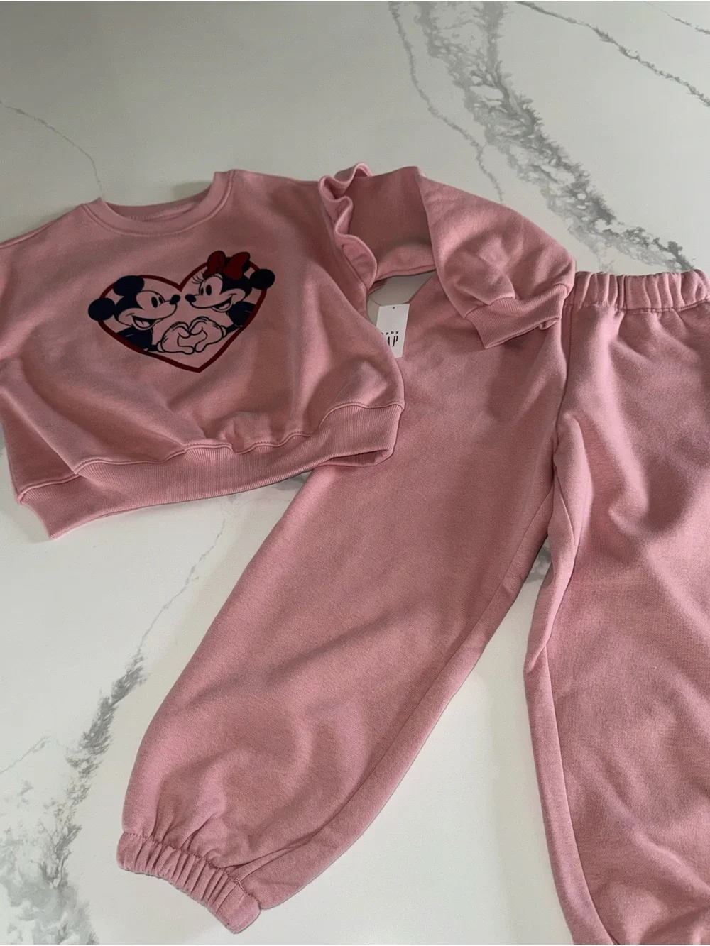 GAP Disney Toddler Girls Mickey & Minnie Mouse Sweatshirt and Joggers Outfit 2T